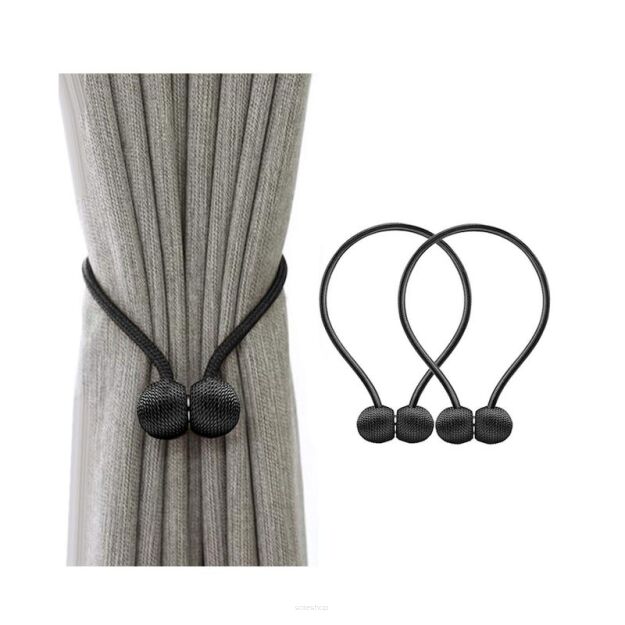 KLAMRY OZDOBNE SPINKI UPIĘCIA DO ZASŁON FIRAN NA MOCNY MAGNES MAGNETYCZNE 2SZT CZARNE