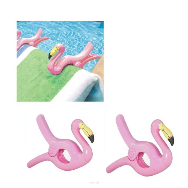 KLAMERKI SPINACZE KLIPSY DO RĘCZNIKÓW PLAŻOWYCH LEŻAKÓW OBRUSÓW 2 SZT FLAMINGI