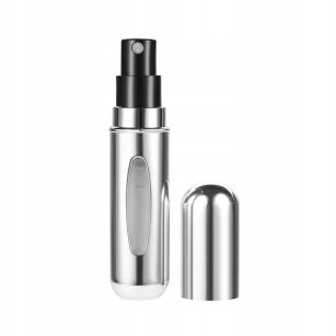 ATOMIZER PODRÓŻNY NA PERFUMY FLAKON BUTELKA FIOLKA DOZOWNIK BUTELECZKA Z ATOMIZEREM ETUI 5ML  SREBRNY