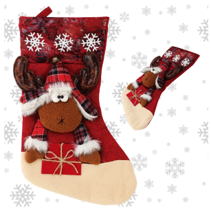 RENIFER  DUŻA SKARPETA NA PREZENTY KOMINEK DEKORACJA ŚWIĄTECZNA DEKORACYJNA BOŻONARODZENIOWA OZDOBNA DLA MIKOŁAJA 43cm