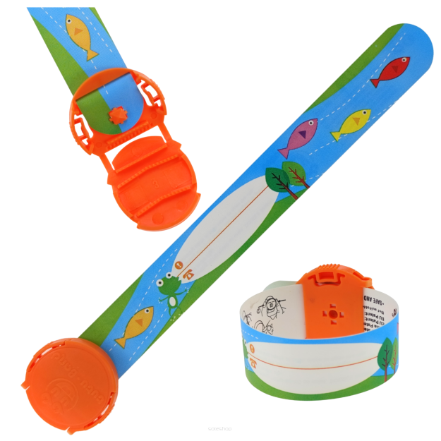 RYBKI OPASKA IDENTYFIKACYJNA INFORMACYJNA IDENTYFIKATOR IMIENNIK DLA DZIECKA NA RĘKĘ NUMER TELEFONU NIEZGUBKA