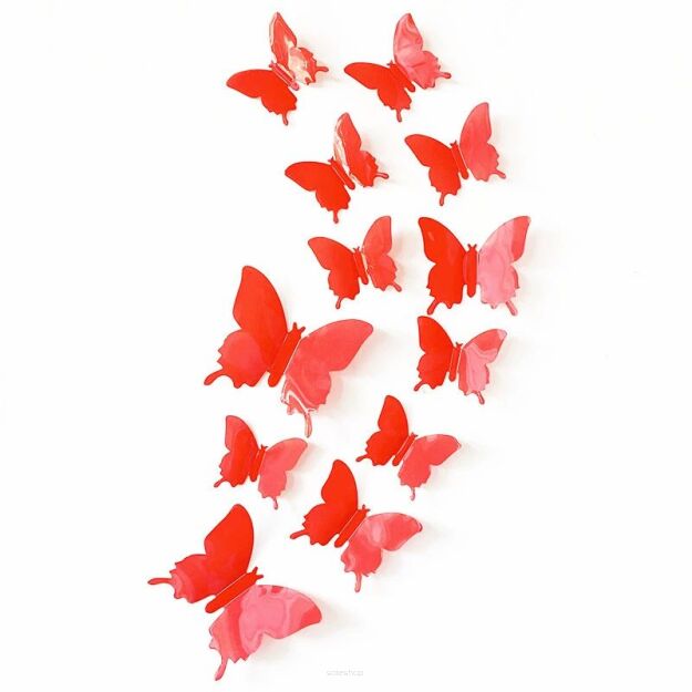 CZERWONE NAKLEJKI ŚCIENNE NA ŚCIANĘ MEBLE MOTYLKI MOTYLE SAMOPRZYLEPNE 3D DEKORACJA POKOJU OZDOBA ZESTAW 12 SZTUK