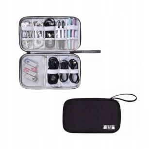 CZARNY ORGANIZER PODRÓŻNY DO KABLI PRZEWODÓW WALIZKI TORBA ETUI NA ŁADOWARKI KABLE SIMPLO