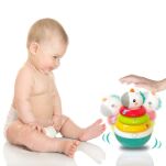 WAŃKA WSTAŃKA SORTER PIRAMIDKA ZABAWKA SENSORYCZNA DLA NIEMOWLĄT KOLOROWA DZWONIĄCA KIWAJKA BAŃKA - 4