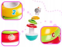 WAŃKA WSTAŃKA SORTER PIRAMIDKA ZABAWKA SENSORYCZNA DLA NIEMOWLĄT KOLOROWA DZWONIĄCA KIWAJKA BAŃKA - 8