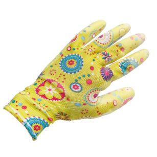 ŻÓŁTE RĘKAWICE ROBOCZE OGRODOWE DAMSKIE GUMOWANE LATEKSOWE ROZMIAR S