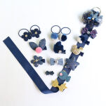 GRANATOWY ZESTAW OZDOBNE SPINKI GUMKI FROTKI OZDOBY DO WŁOSÓW DLA DZIEWCZYNKI SPINECZKI W PUDEŁKU MIX - 3