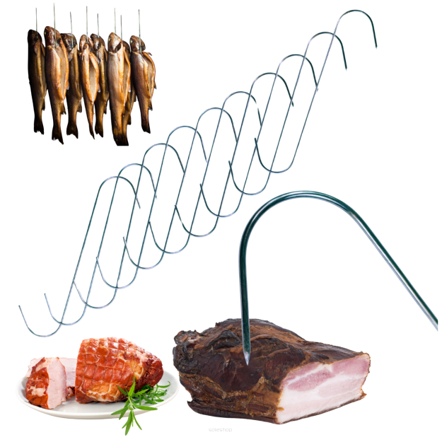 HAKI WĘDZARNICZE HAK DO WĘDZARNI WĘDZENIA WĘDLIN SZYNKI BOCZKU 17CM KOMPLET 10SZTUK