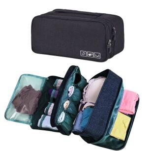 CZARNA KOSMETYCZKA PODRÓŻNA ORGANIZER TURYSTYCZNY PODRÓŻNY NA KOSMETYKI BIELIZNĘ DO WALIZKI SAMOLOTU