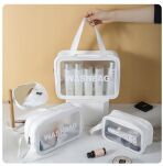 BIAŁA KOSMETYCZKA TURYSTYCZNA PODRÓŻNA PRZEŹROCZYSTA WODOODPORNA ZESTAW ORGANIZER NA KOSMETYKI 3 SZT - 2