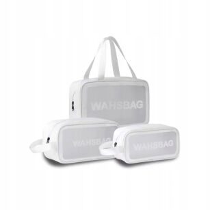 BIAŁA KOSMETYCZKA TURYSTYCZNA PODRÓŻNA PRZEŹROCZYSTA WODOODPORNA ZESTAW ORGANIZER NA KOSMETYKI 3 SZT