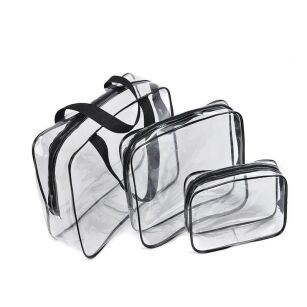 KOSMETYCZKA TRANSPARENTNA ZESTAW 3 SZTUK – PRZEŹROCZYSTE TORBY PODRÓŻNE NA KOSMETYKI I AKCESORIA