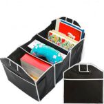 ORGANIZER SAMOCHODOWY DO BAGAŻNIKA SKŁADANY 3 KOMORY DUŻY CZARNY USZTYWNIONY - 3