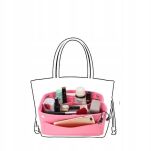 RÓŻOWY WKŁAD ORGANIZER NA KOSMETYKI KLUCZE PODPASKI DO TOREBKI DAMSKA KOSMETYCZKA PODRÓŻNA Z FILCU - 2