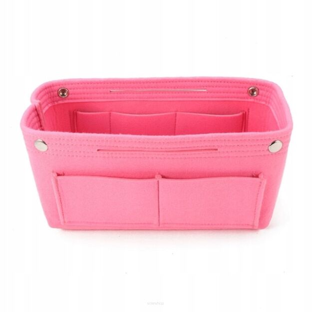 RÓŻOWY WKŁAD ORGANIZER NA KOSMETYKI KLUCZE PODPASKI DO TOREBKI DAMSKA KOSMETYCZKA PODRÓŻNA Z FILCU