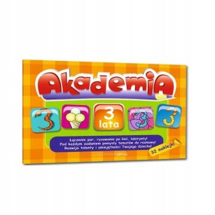 AKADEMIA 3-LATKA ZESZYT ĆWICZEŃ KSIĄŻECZKA DLA NAJMŁODSZYCH KOLOROWANKA NAKLEJKI ALBUM Z NAKLEJKAMI