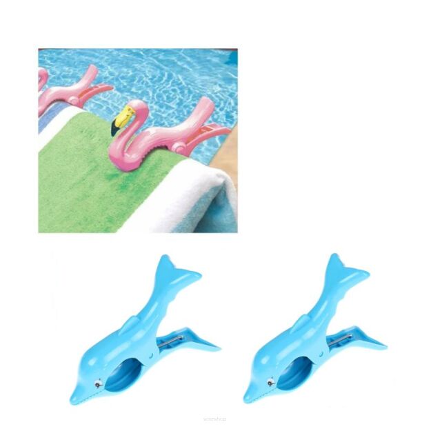 KLAMERKI KLIPSY SPINACZE DO RĘCZNIKÓW PLAŻOWYCH LEŻAKÓW OBRUSÓW 2 SZT DELFINKI