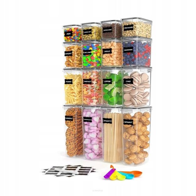 POJEMNIKI PUDEŁKA HERMETYCZNE ZAMYKANE NA ŻYWNOŚĆ PLASTIKOWE ZESTAW 16SZT NAKLEJKI ETYKIETY + MARKER