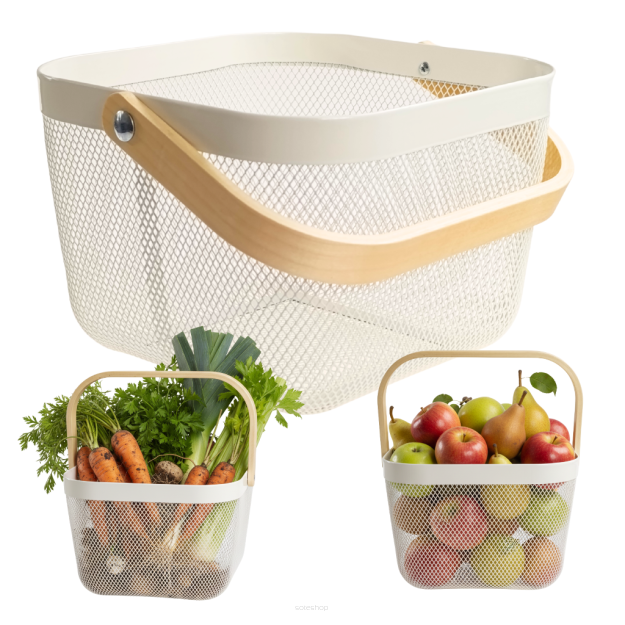 KOSZYK KOSZ NA OWOCE WARZYWA ZAKUPY GRZYBY ZABAWKI AŻUROWY ORGANIZER DO SPIŻARNI Z SIATKI BIAŁY