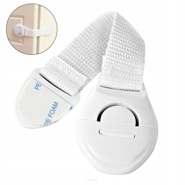 BIAŁA BLOKADA OCHRONNA DO SZAFEK I SZUFLAD ZABEZPIECZENIE MEBLI LODÓWKI DLA DZIECI BEZINWAZYJNA