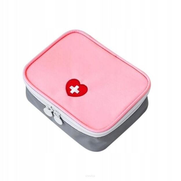 RÓŻOWA MINI MAŁA APTECZKA TURYSTYCZNA SASZETKA NA LEKI OPATRUNKI DOMOWA PODRĘCZNA DO TOREBKI PLECAKA