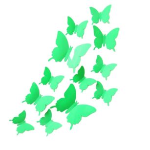 ZIELONE NAKLEJKI ŚCIENNE NA ŚCIANĘ MEBLE MOTYLKI MOTYLE SAMOPRZYLEPNE 3D DEKORACJA POKOJU OZDOBA ZESTAW 12 SZTUK