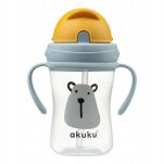 AKUKU BIDON BUTELKA Z MIĘKKĄ SŁOMKĄ RURKA KUBEK DLA DZIECI Z UCHWYTAMI RĄCZKAMI 300ML 9M+ MIŚ - 2