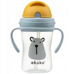 AKUKU BIDON BUTELKA Z MIĘKKĄ SŁOMKĄ RURKA KUBEK DLA DZIECI Z UCHWYTAMI RĄCZKAMI 300ML 9M+ MIŚ - 13