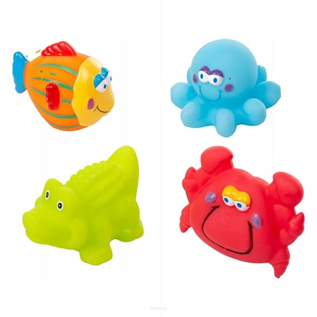 AKUKU ZABAWKI KĄPIELOWE DO KĄPIELIWODY WANNY DLA DZIECI KOLOROWE PŁYWAJĄCE ZWIERZĘTA MORSKIE 4SZT