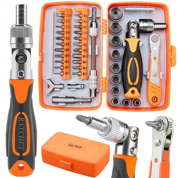 NARZĘDZIA BITY TORX KLUCZE NASADOWE 5-14mm GRZECHOTKA ZESTAW KOMPLET 38 EL.