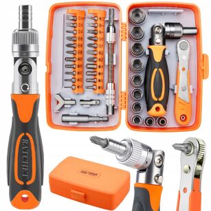 NARZĘDZIA BITY TORX KLUCZE NASADOWE 5-14mm GRZECHOTKA ZESTAW KOMPLET 38 EL.