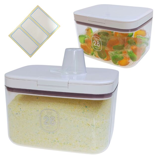 POJEMNIK ORGANIZER PUDEŁKO NA PROSZEK PŁYN DO PRANIA PŁUKANIA Z MIARKĄ ZAMYKANE NA DETERGENTY 2,8L