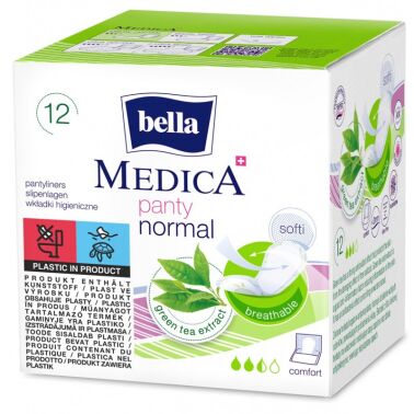 WKŁADKI HIGIENICZNE BELLA PANTY MEDICA 12 SZTUK OCHRONNE ANTYBAKTERYJNE Z EKSTRAKTEM Z ZIELONEJ HERBATY