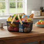 KOSZ KOSZYK NA OWOCE ZAKUPY WARZYWA GRZYBY ZABAWKI METALOWY CZARNY DUŻY AŻUROWY Z SIATKI ORGANIZER DO SPIŻARNI - 4