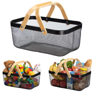 KOSZ KOSZYK NA OWOCE ZAKUPY WARZYWA GRZYBY ZABAWKI METALOWY CZARNY DUŻY AŻUROWY Z SIATKI ORGANIZER DO SPIŻARNI