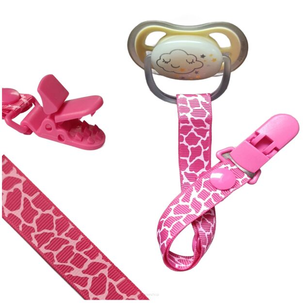 ROŻOWA ŻYRAFA PRZYPINKA ZAWIESZKA DO SMOCZKA NA SMOCZEK Z KLIPSEM DLA DZIEWCZYNKI
