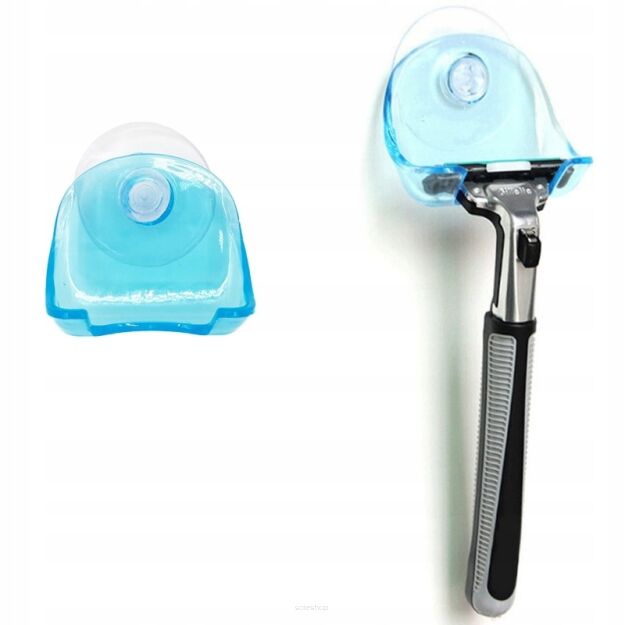 NIEBIESKI UCHWYT WIESZAK ŁAZIENKOW NA MASZYNKĘ DO GOLENIA GOLARKĘ  NA PRZYSSAWKĘ BEZ WIERCENIA