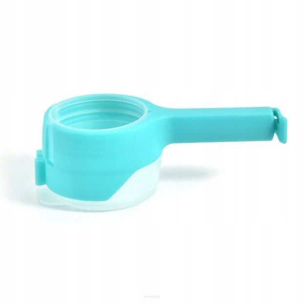 TURKUSOWY KLIPS ZATRZASK ZAPINKA DO TOREBEK OPAKOWAŃ WORECZKÓW PRZYPRAW Z DOZOWNIKIEM