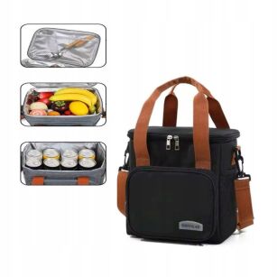 CZARNA TORBA TERMICZNA IZOLACYJNA PLAŻOWA TURYSTYCZNA BOX NA LUNCH JEDZENIE PIKNIK TERMOIZOLACYJNA NA RAMIĘ