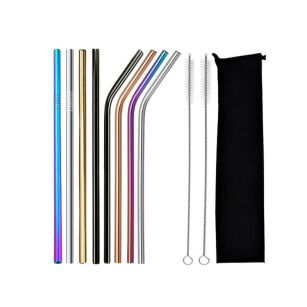 SŁOMKI RURKI METALOWE DO PICIA NAPOJÓW KOKTAJLI DRINKÓW WIELORAZOWE Z CZYŚCIKIEM WYCIORKIEM 8 SZTUK