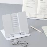 BIAŁY METALOWY STOJAK UCHWYT NA KSIĄŻKĘ DO CZYTANIA PODPÓRKA PODSTAWKA REGULOWANA POD KSIĄŻKI TABLET - 4