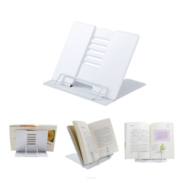 BIAŁY METALOWY STOJAK UCHWYT NA KSIĄŻKĘ DO CZYTANIA PODPÓRKA PODSTAWKA REGULOWANA POD KSIĄŻKI TABLET