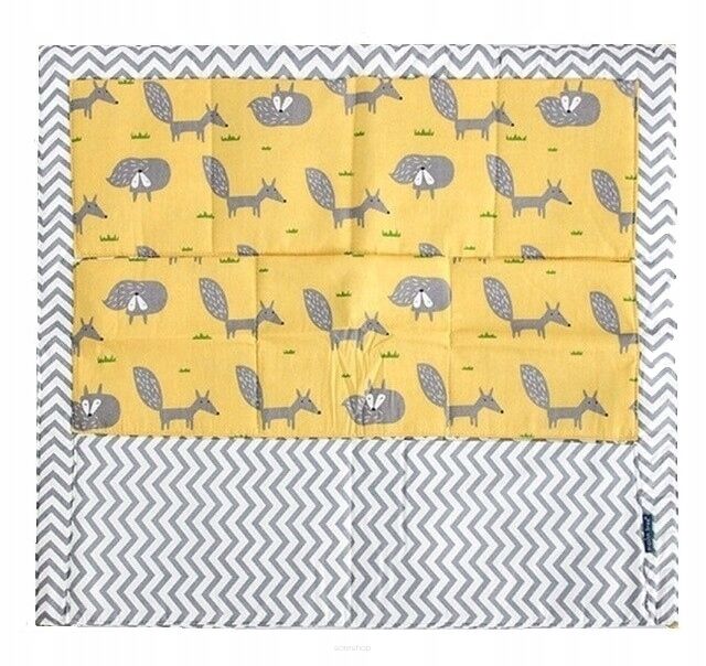 ŻÓŁTY W LISKI ORGANIZER NA ŁÓŻECZKO WISZĄCY PRZYBORNIK NA PIELUCHY DO ŁÓŻECZKA Z 9 KIESZENIAMI USZTYWNIONY