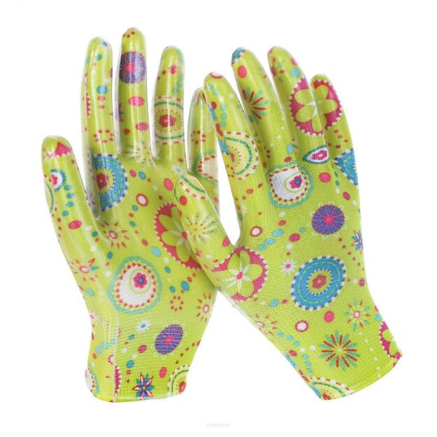 ZIELONE RĘKAWICE OCHRONNE ROBOCZE OGRODOWE DAMSKIE GUMOWANE S
