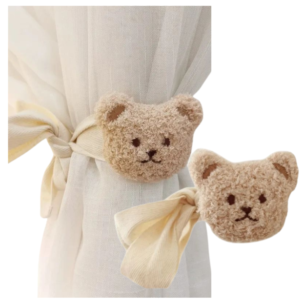 BEŻOWY MIŚ UPINACZ DO ZASŁON ZAPIĘCIE UCHWYT SPINKA DO ZASŁON POKÓJ DZIECIĘCY 2 SZTUKI