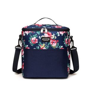 TORBA TERMICZNA NA ŻYWNOŚĆ I NAPOJE GRANATOWA W KWIATY POJEMNOŚĆ 11L TERMOIZOLACYJNA NA RAMIĘ