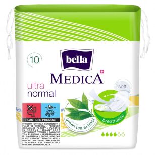 PODPASKI BELLA ULTRA MEDICA NORMAL 10 SZT ANTYBAKTERYJNE ULTRACIENKIE HIGIENICZNE Z EKSTRAKTEM HERBATY