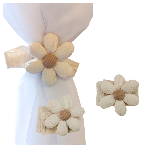 BIAŁY KWIATEK UCHWYT UPINACZ DO ZASŁON ZAPIĘCIE 3D DEKORACJA NA OKNO POKÓJ DZIECIĘCY 2szt