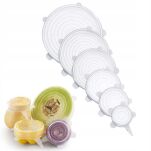 TRANSPARENTNE POKRYWKI SILIKONOWE UNIWERSALNE ROZCIĄGANE ELASTYCZNE DO ŻYWNOŚCI SZCZELNE NA POJEMNIKI GARNKI MISKI 6SZT - 7