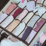 BEŻOWY POJEMNIK WKŁAD ORGANIZER DO SZUFLADY NA BIELIZNĘ UBRANIA SKARPETKI ZESTAW DO SZUFLAD 4 SZTUKI - 7